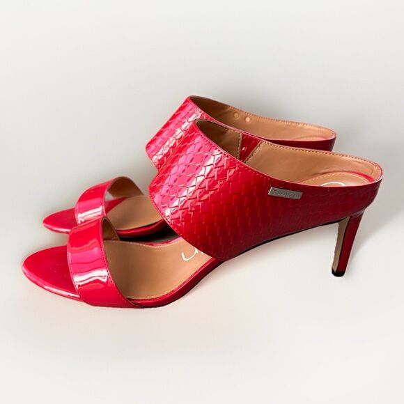 Calvin Klein Red Embossed Patent Leather Cecily Heels Size 9.5 - Picture 1 of 9